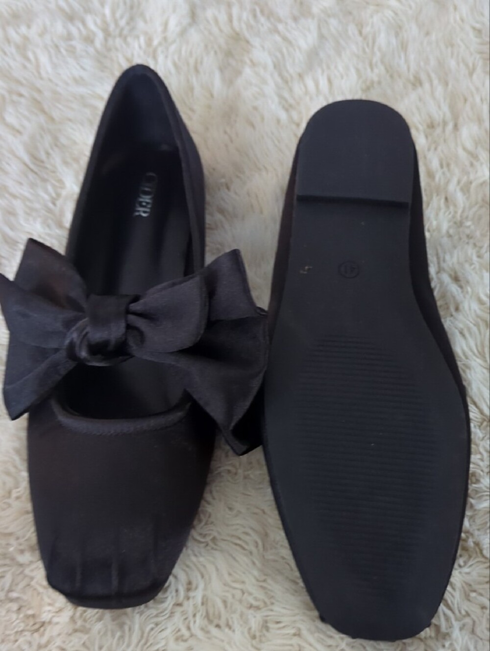 Black Satin Bow Flats - Picture 3 of 5